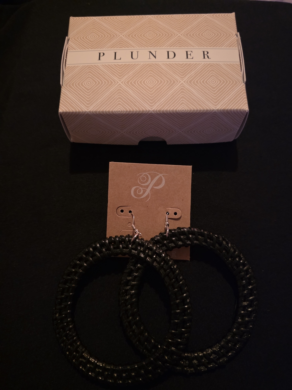 Plunder Black Braided Hoop Earrings